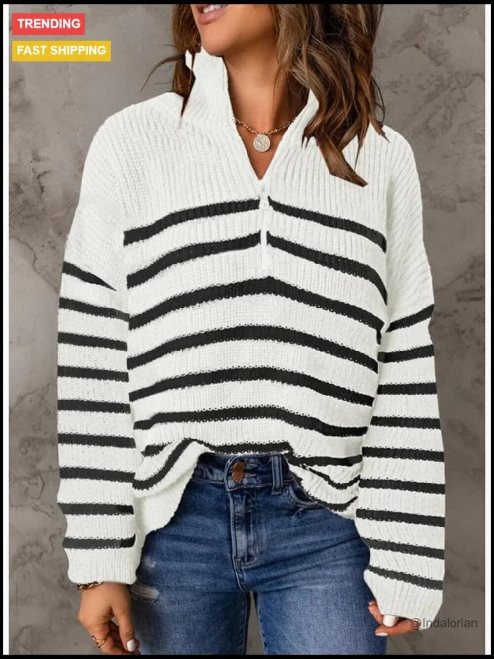 Women's Long Sleeve 1/4 Zip Pullover Sweater V Neck Dressy Casual Top